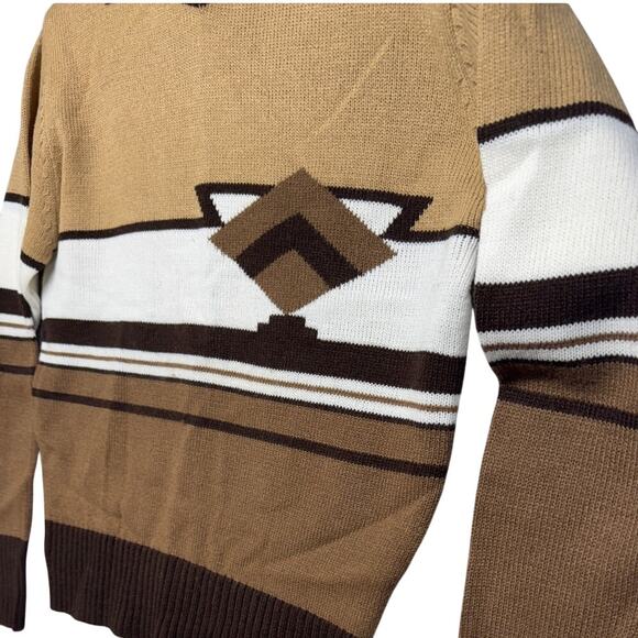Greentree Vintage 70s Tan Brown Stripe Collar Pullover Sweater Men Large - Picture 3 of 8